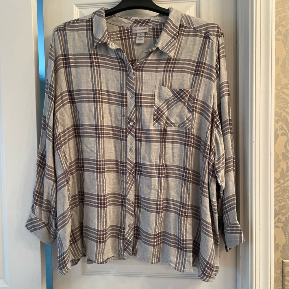 Catherines Gray and Brown Plaid Shirt